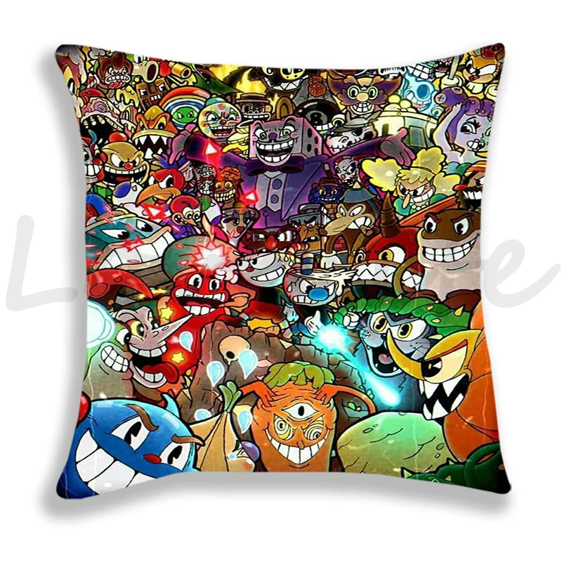 Cuphead And Mugman Pillow Case Cartoon Games Printed Cushion Cover 45x45cm Decoration Throw Pillowcase Single-sided Pillow Cover