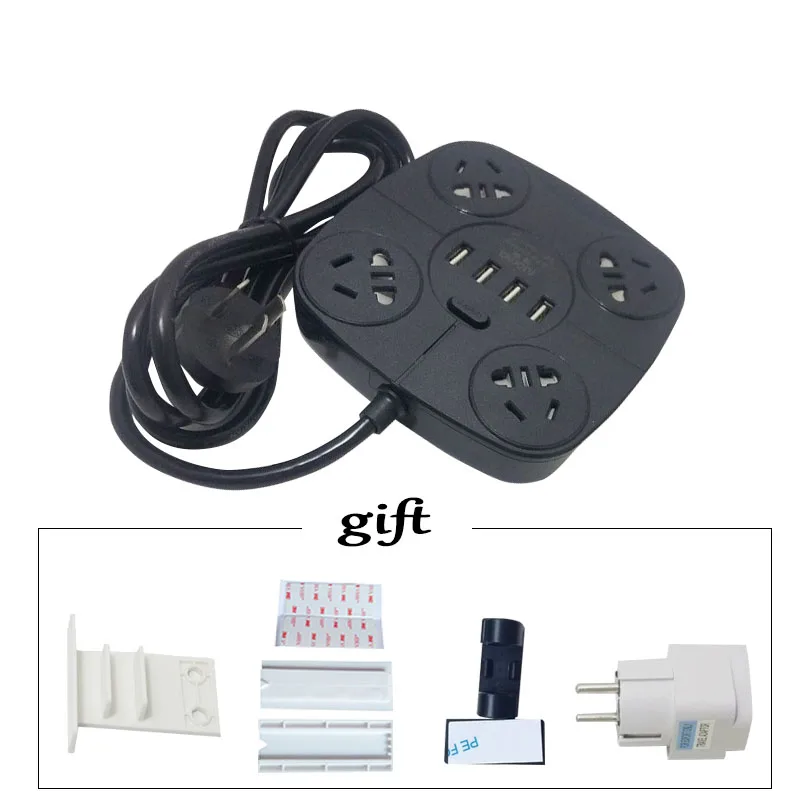 4 AC 4USB Новая умная силовая лента 4USB, быстрая зарядка, электропроводка, штепсельная вилка AU EU, розетки, анти-гром, китайская стандартная настенная розетка, 10А, 220 В, 2500 Вт - Цвет: 4 AC 4USB