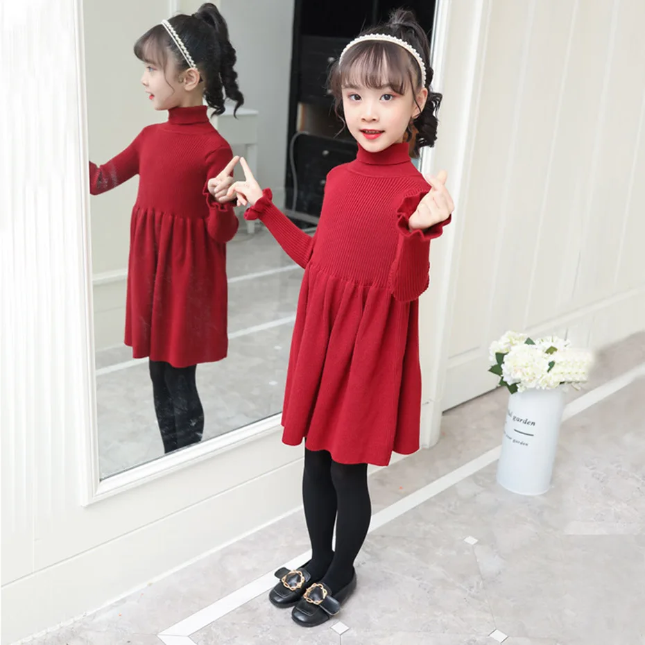 Girls' Knitted Dress Comfy Rib Knit Warm Long Sleeve Dress Vacation Outfit, Kid  Girl's Fall Winter Dresses - Temu