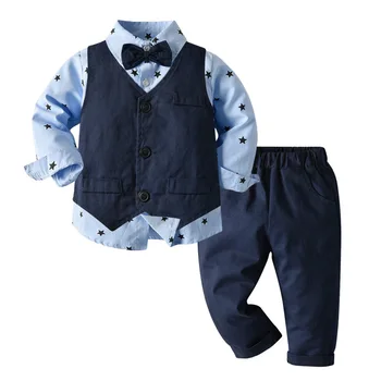 

Autumn Fashion Infant Clothing Baby Suit Baby Boys Clothes Gentleman Bow Tie Rompers + Vest + Pants Baby Set 0-6 Y