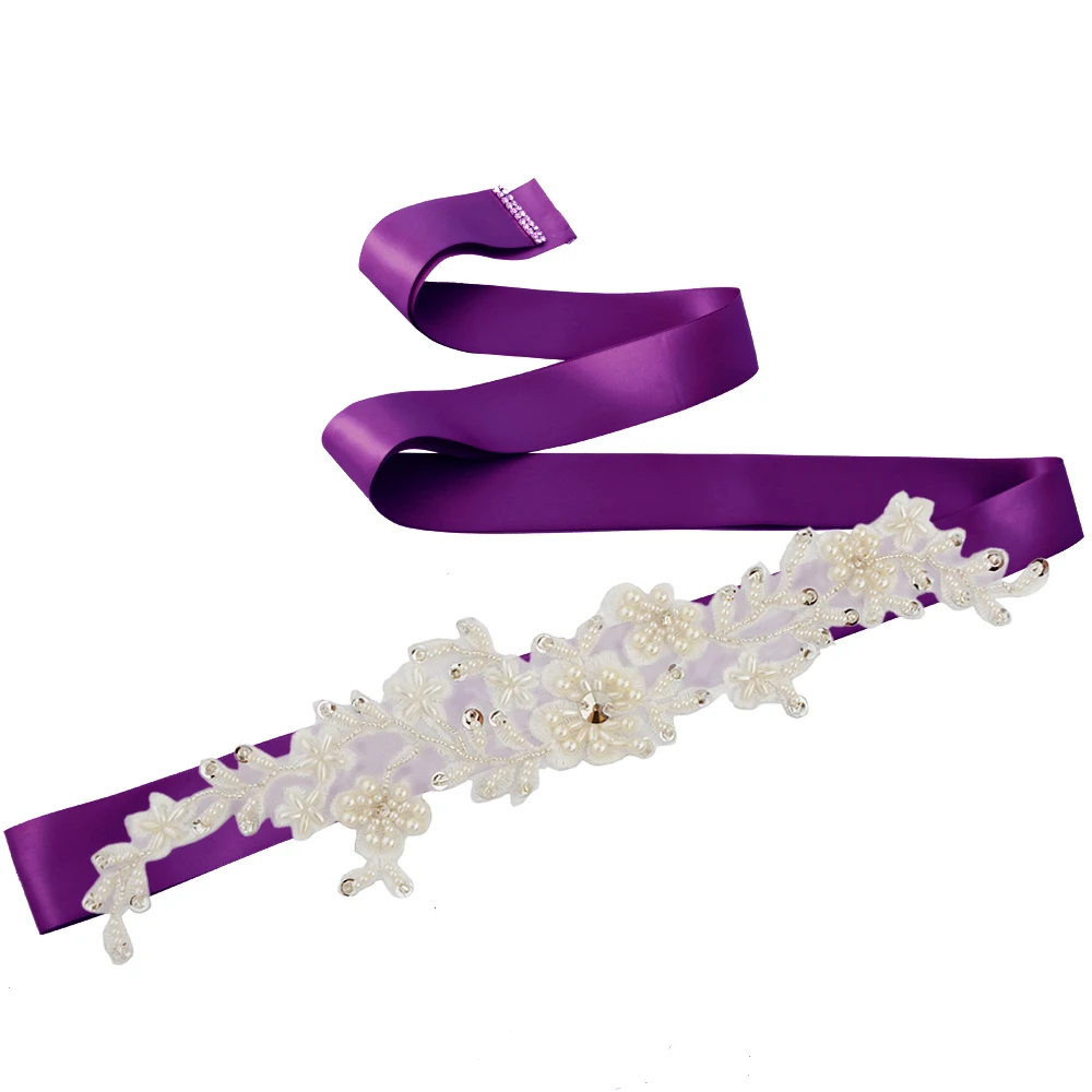 purple TRiXY S46 Элегантные Свадебные ремни с цветами, пояс для невесты с бисером, свадебные аксессуары с цветами, ленты для невесты - Цвет: purple