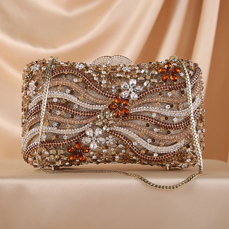 Fashion Black Gold Clutch Bags 2020 Metal Rhinestone Evening Party