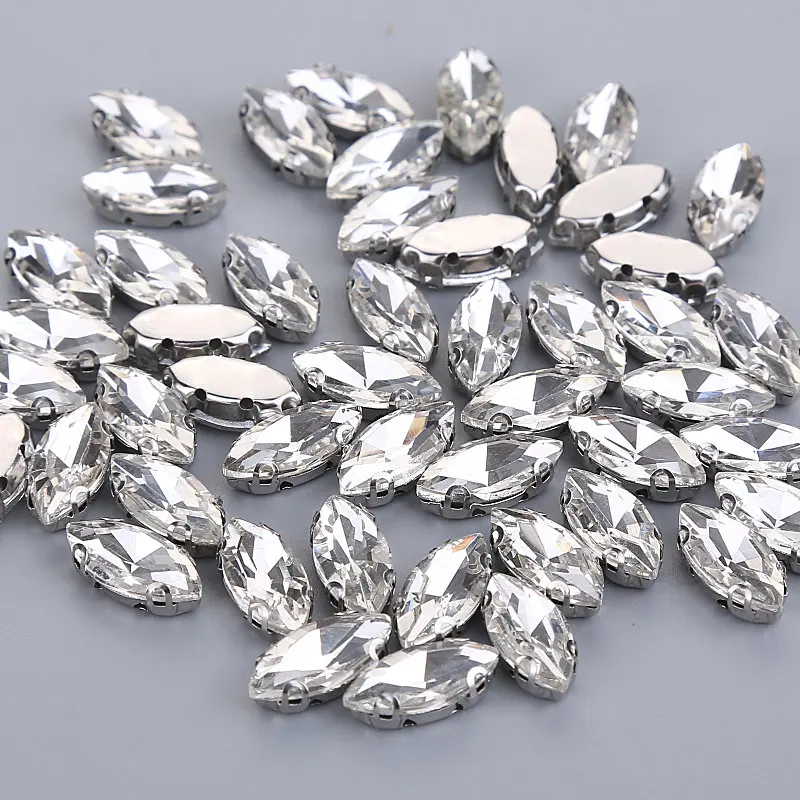 Description Picture 3 of itemMulti Size Horse eye shape Sewing Glass clear crystal Silver claw Base Rhinestone DIY wedding gown Dress Headdress jewelry Beads