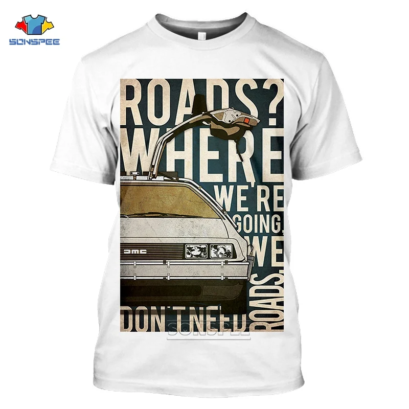 

SONSPEE Back-To-The-Future T Shirt Women 3D Print Classic Movie Back To The Future Men's Vintage T-Shirts Summer White Sport Top