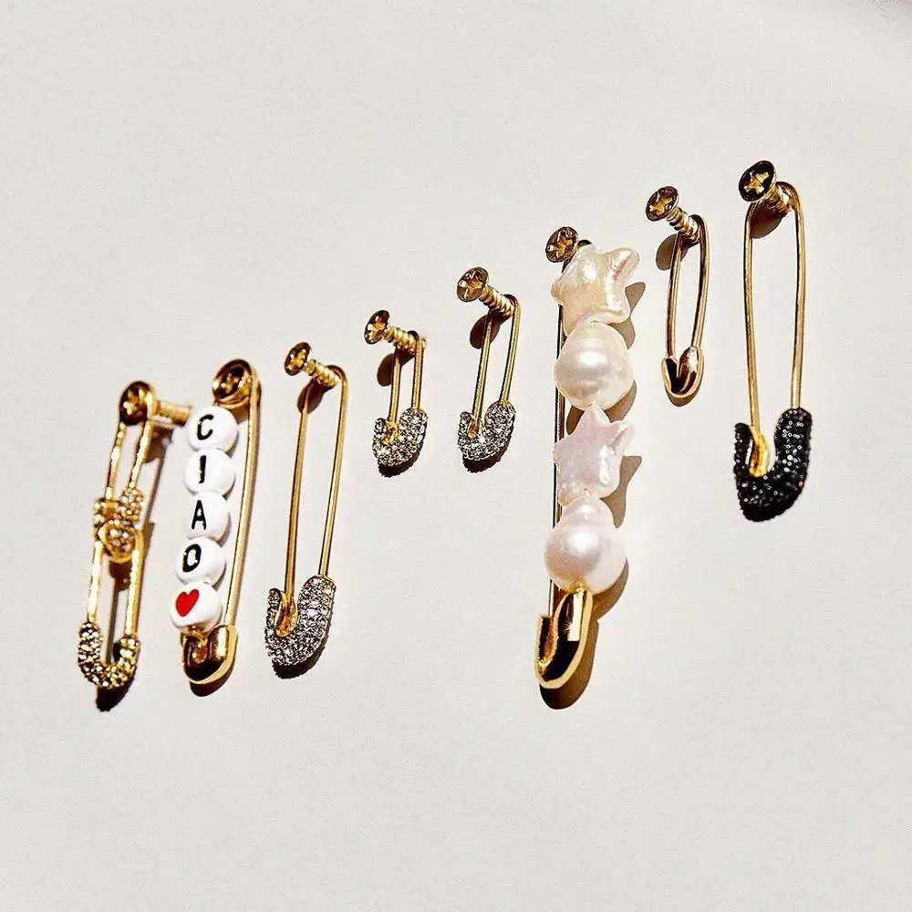 

Girlgo BA 2019 Fashion Pin Shape Pearls Drop Earrings for Women Boho Crystal Metal Hanging Earrings Jewelry Gifts Wholesale Ins