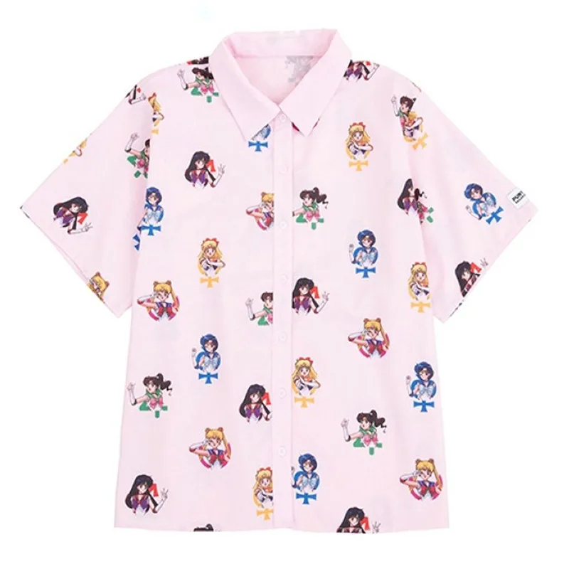  Gaganight 2019 Summer Cute Sailor Moon Blouse Women Short Sleeve Harajuku Anime Cosplay Shirt Turn-