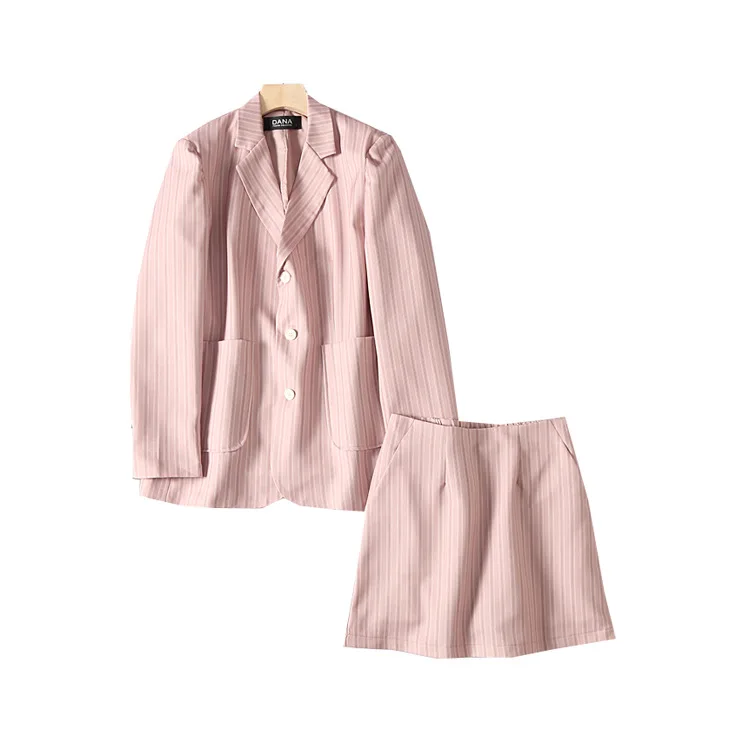

A Generation of CHIC Western Style Sense Vertical Striped Elder Brother Broad Suit Jacket + Skirt Set Entity