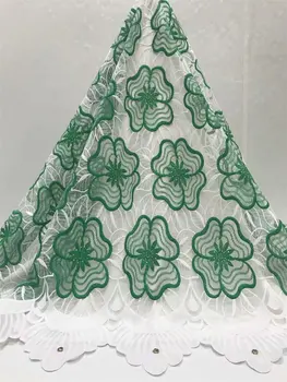 

Green High Quality African Tulle Guipure Cord Lace Fabric Latest Nigerian French Network Cord Lace Fabric With Stones For Dress
