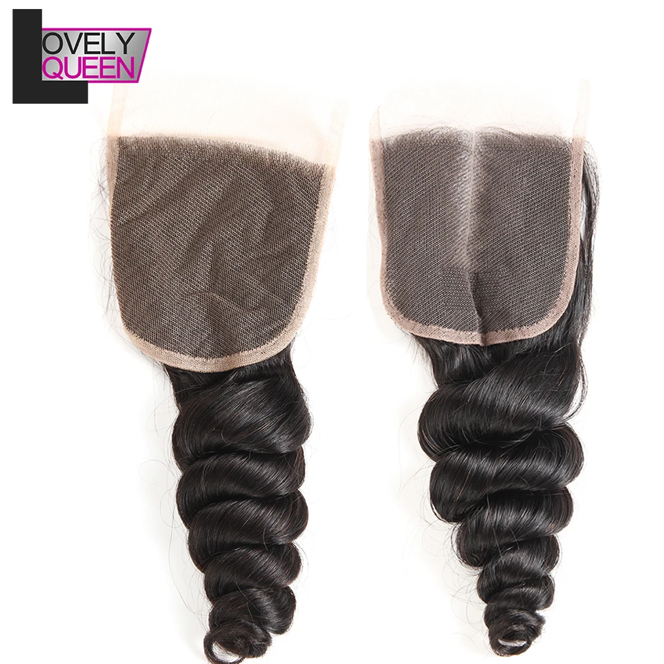 

Peruvian Loose Wave Human Hair Lace Closure 4x4 Remy Hair 130% Density Natural Color Can Be Dyed and Bleached