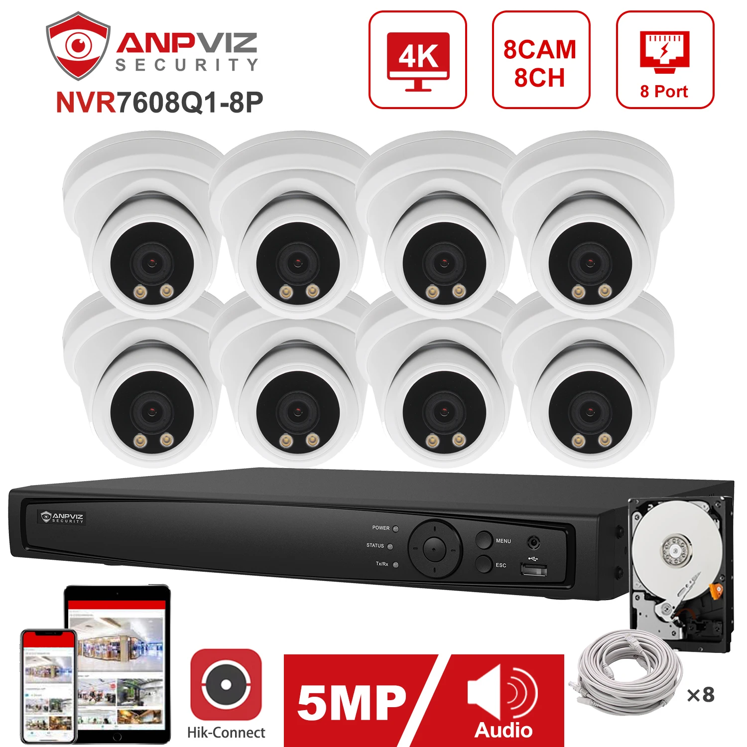 Hikvision Oem 8ch 4k Nvr Anpviz 5mp Colorvu Ip Camera Poe Ip Security
