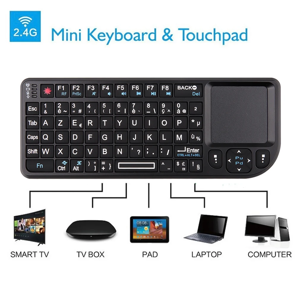 Mini 2.4g rf Wireless Keyboard Spanish Keyboard Backlight Touchpad Smart tv Box 2.4g rf Teclado sem Fio Espanhol Francês Russo Inglês Backlight Teclado Touchpad Mouse para pc Notebook Caixa de tv Inteligente