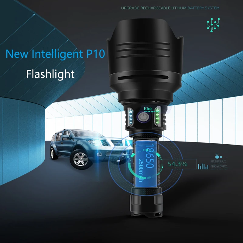  new generation P10 flashlight 7-core lamp beads torch zoom USB input output lantern power display s - 4000340888808