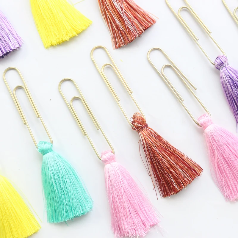 

Domikee large classic metal tassel office school paper clip bookmarks set fine student color memo clips stationery supplies 2pcs