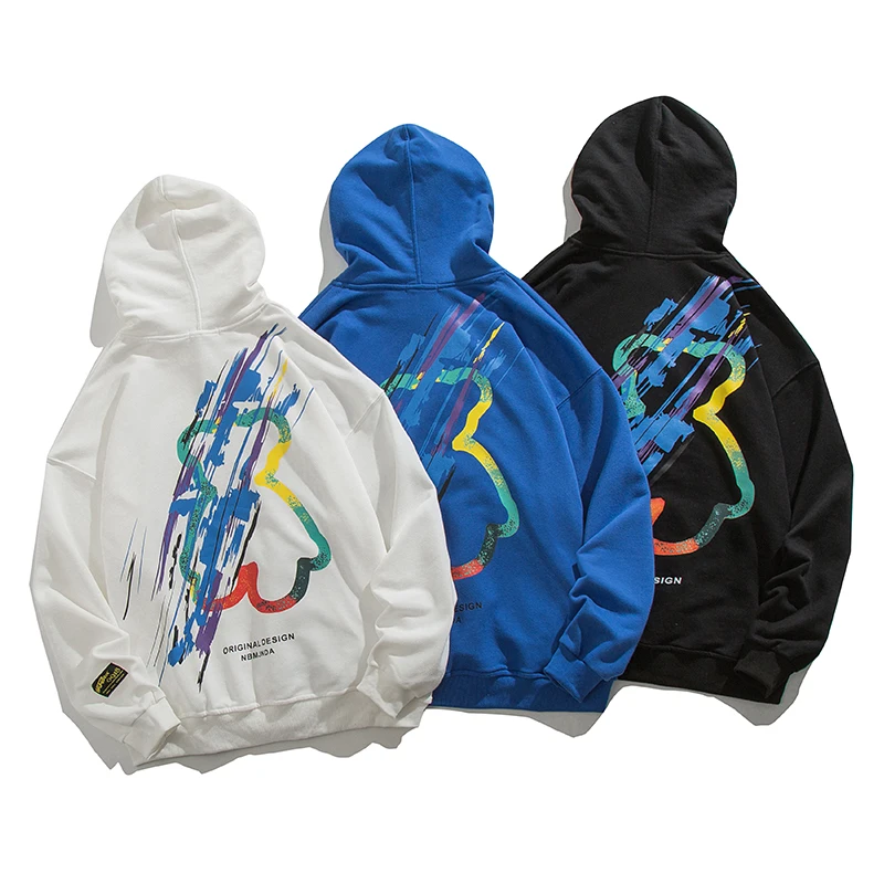 

2021n men's autumn new style graffiti bear loose sweater three-color