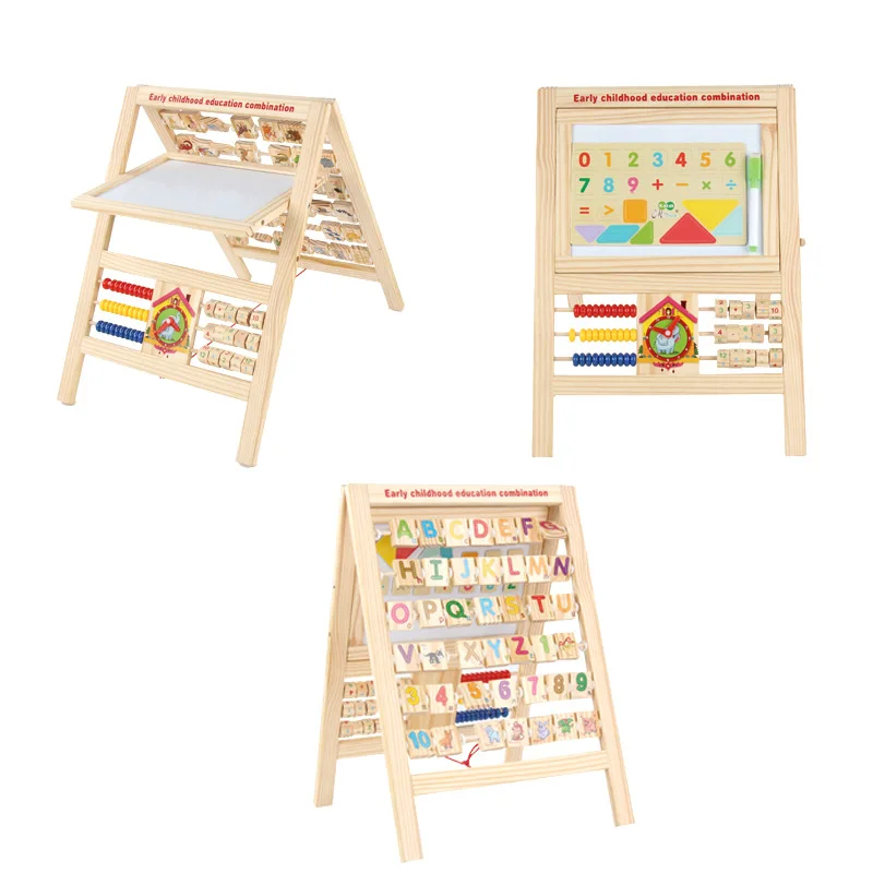 

Kids Wooden Montessori Toys Multi-Functional Sketchpad Learning Educational Toy Clock Count Bead Cognition Children Math Toys