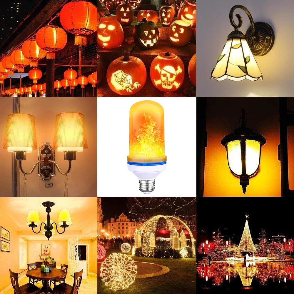 LED Simulation Flame Light 5W E27 Bulb 85-265V 4 Kinds of Flame Effect Fire Bulb Flashing Simulation Decorative LED Lights