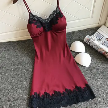 

Sexy Women Lingerie Silk Lace Backless Short Mini Dress Nightdress Nightgown Babydoll Strap Solid Color Sleepwear Night Dresses