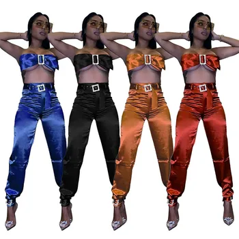 

Tracksuit Women Set Strapless Tops Two Piece Set Top And Pants Night Club Outfits Party Sexy Overalls 2 Piece Set Women Outfits