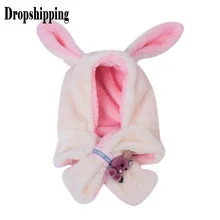 Шапка с заячьими ушками, украшенная медведем, теплая шапка с лисами, детская шапочка, вязаная шапка, шарф, комплект, Детская Милая шапка с рисунком, kaszkiet# ZD