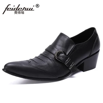 

British Pointed Toe Man High Heels Shoes Genuine Leather Monk Strap Loafers Wingtip Pleated Men's Brogues Party Flats SL828