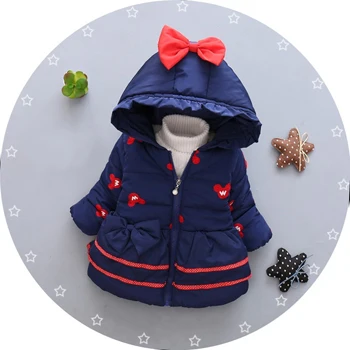 JK034-Blue Куртка с Минни для девочек; Новинка; хлопковое зимнее пальто для девочек; теплая куртка с капюшоном для девочек; Милая одежда для малышей; одежда для детей - Цвет: JK034-Blue