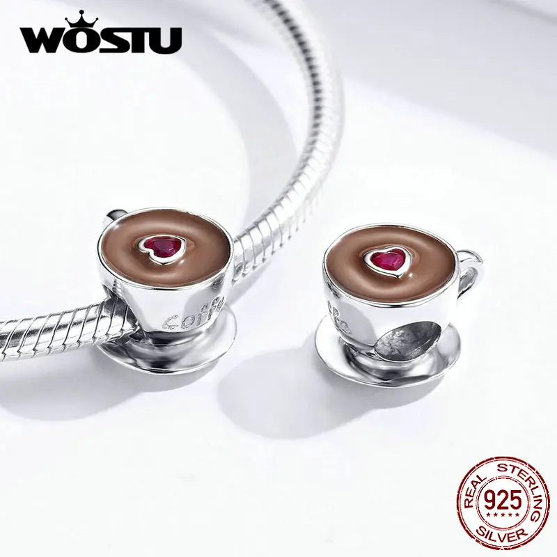 WOSTU New Arrival Real 925 Sterling Silver Cute Coffee Beads Pendant Fit Original Charms Bracelet Jewelry FIC1286