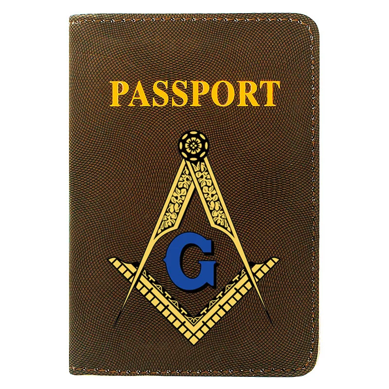 

Fashion Classic Masonic Logo Printing Women Men Passport Cover Leather Travel ID Credit Card Holder Pocket Wallet Bags