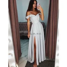 Robe de soiree с открытыми плечами платья для выпускного вечера боковое платье с разрезом для выпускного вечера корсет сзади атласное ТРАПЕЦИЕВИДНОЕ длинное платье для вечерние vestido de festa