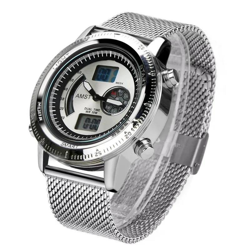

AMST Hot Selling Clock Multi-functional MEN'S Quartz Watch Electronic Students Waterproof Mesh Belt Watch Creative