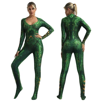 

Superhero Aquaman Queen Mera Zentai Bodysuit Adults Kids Halloween Cosplay Costumes Lycra One-Piece Suit Women Jumpsuits