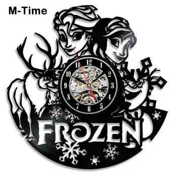 

Cute Cartoon Frozen Vinyl Wall Clock Decorative Girls Room Elsa Anna 3D Stickers Vinyl Record Clock Wall Watch Modern Design