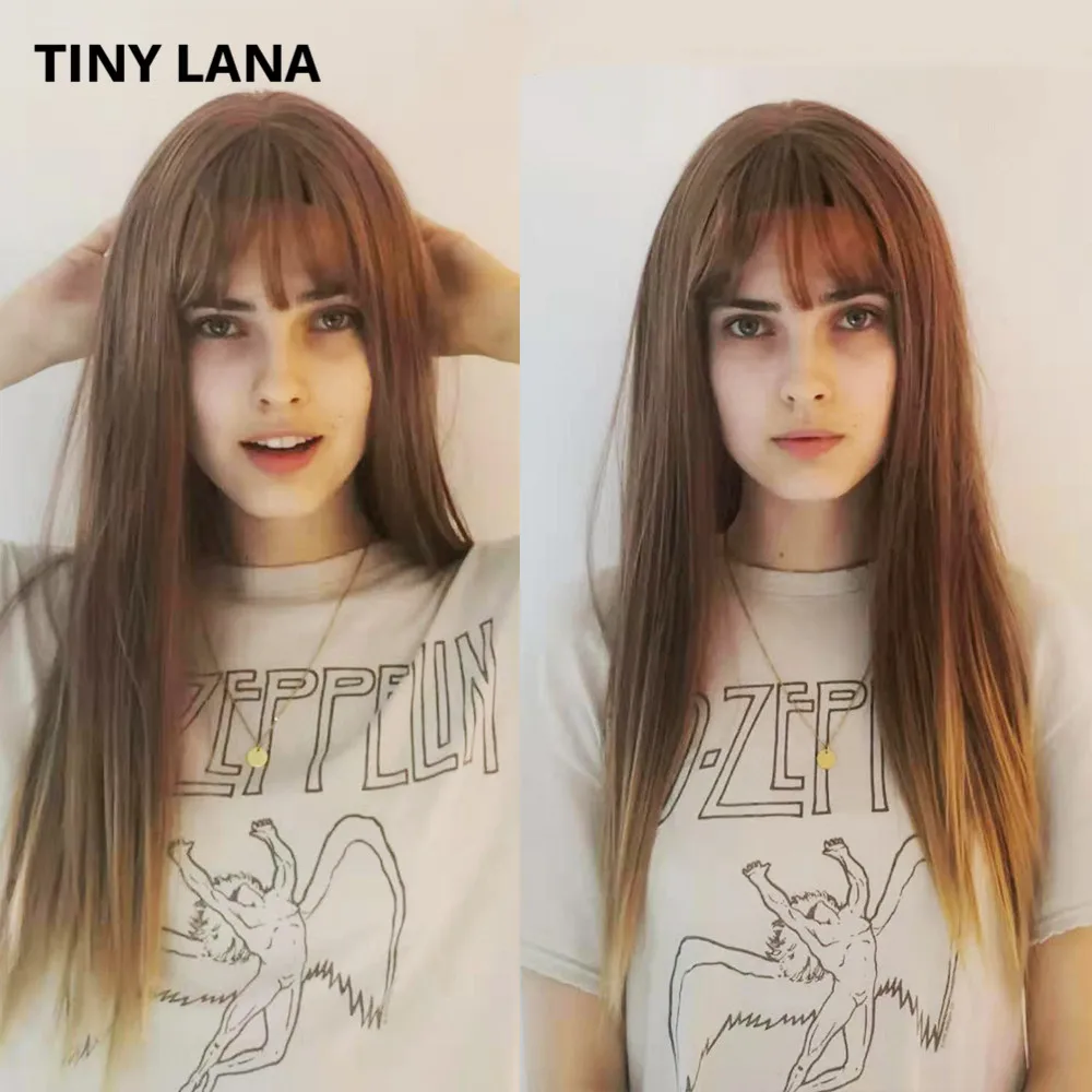 Online Pelucas largas de LANA pequeñas para mujer con flequillo pelucas rectas sintéticas resistentes al calor para mujeres afro americanas