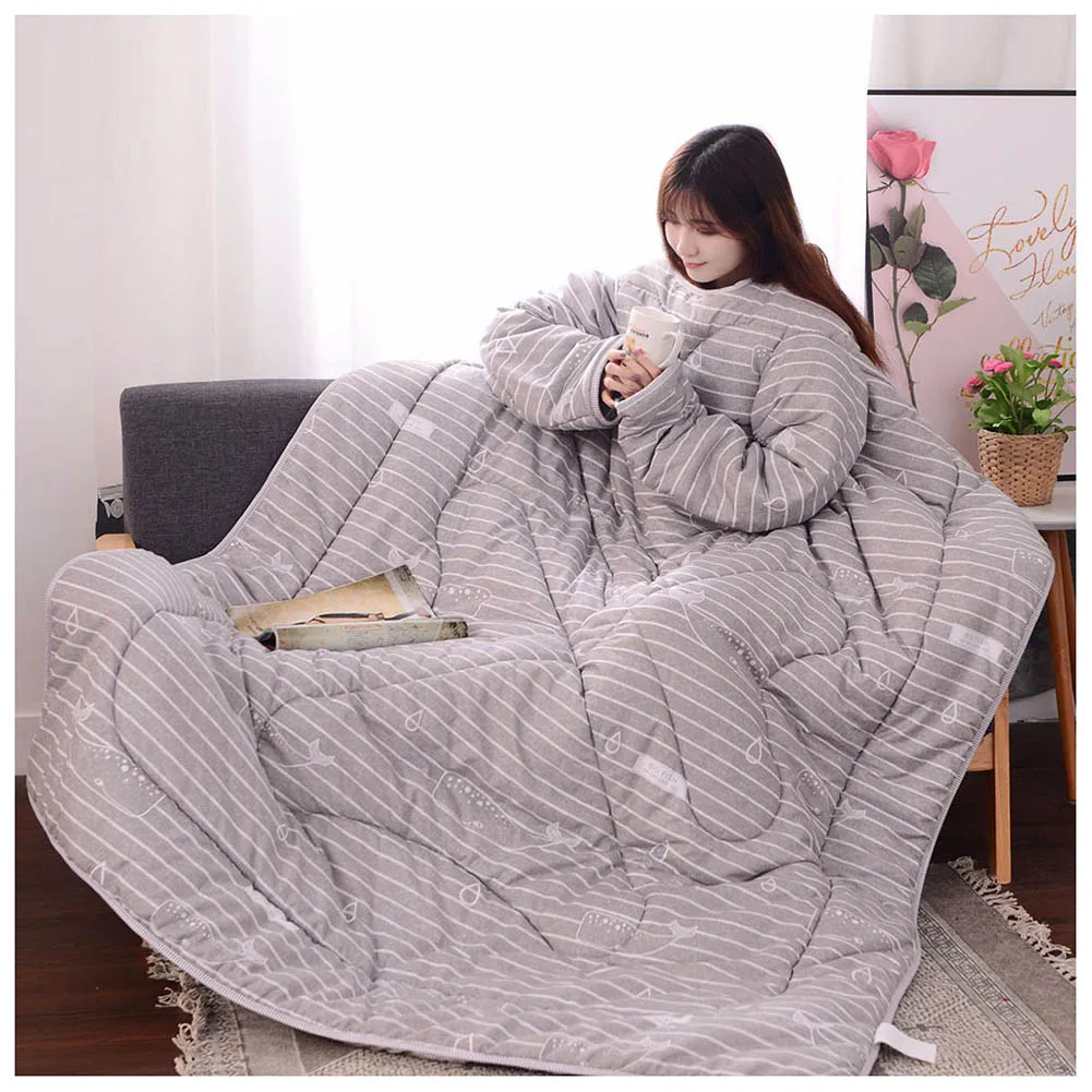 Многофункциональное «ленивое» одеяло с рукавами зимнее теплое утолщенное стираное одеяло HTQ99 - Цвет: 150x200cm Gray Littl