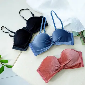 

ROPALIA Women Push Up Bras Wire Free Simple Retro Lingerie Set Velvet Cross Back Seamless Bra Set Panties Underwear