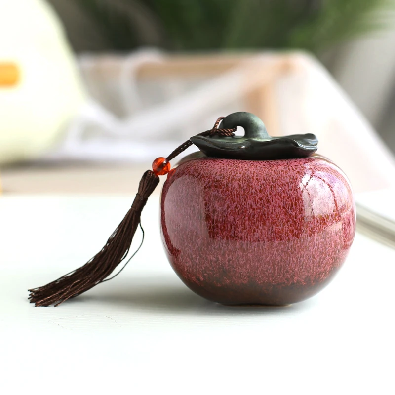 Tea Tin Box Tea Canister Chinese-style Ceramic Simulation Persimmon Tea Cans Household Portable Mini Cans Gradient Color Tin Foil Sealed Storage