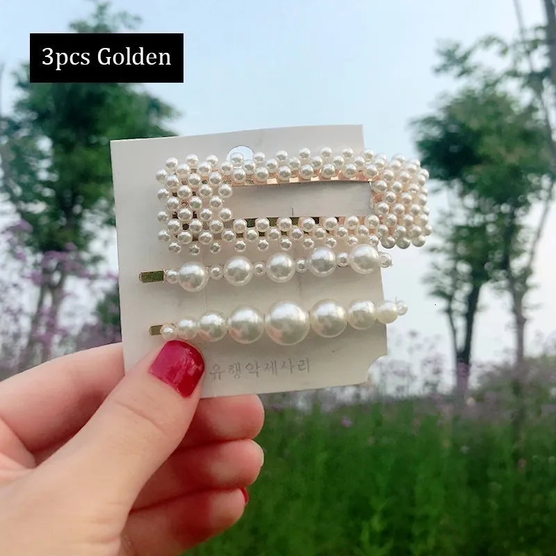 Square Set Gold Новые корейские заколки с искусственным жемчугом, украшенные бисером, геометрические женские заколки для волос, аксессуары для волос, ювелирные изделия для девочек, модные заколки для волос - Цвет: Square Set Gold