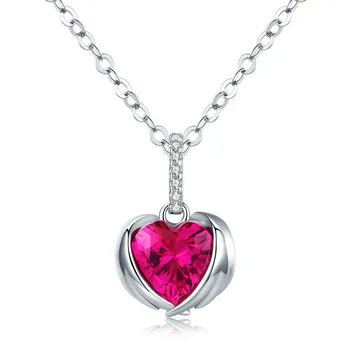 

Red Heart Guardian Wing Pendant Necklaces for Women AAA Cubic Zirconia Chain Link 925 Sterling Silver Jewelry TDO341