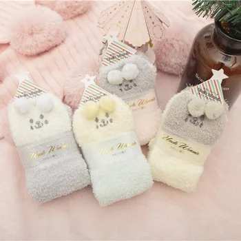 

Girl sock cute lovely Models Thick Warm women Socks Coral Fleece Three-dimensional Rabbit winter Sweet Home Sleep gift sock
