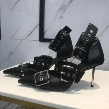 

Buckle Strap Patent Leather Pumps Women High Heel Shoes Pointed Toe Autumn Single Shoes Female Sexy Genuine Leather Ladies Shoes