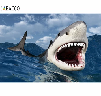 

Laeacco Ferocious Shark Sea Scene Photography Backgrounds Customized Vinyl Photophone Photographic Backdrops For Photo Studio