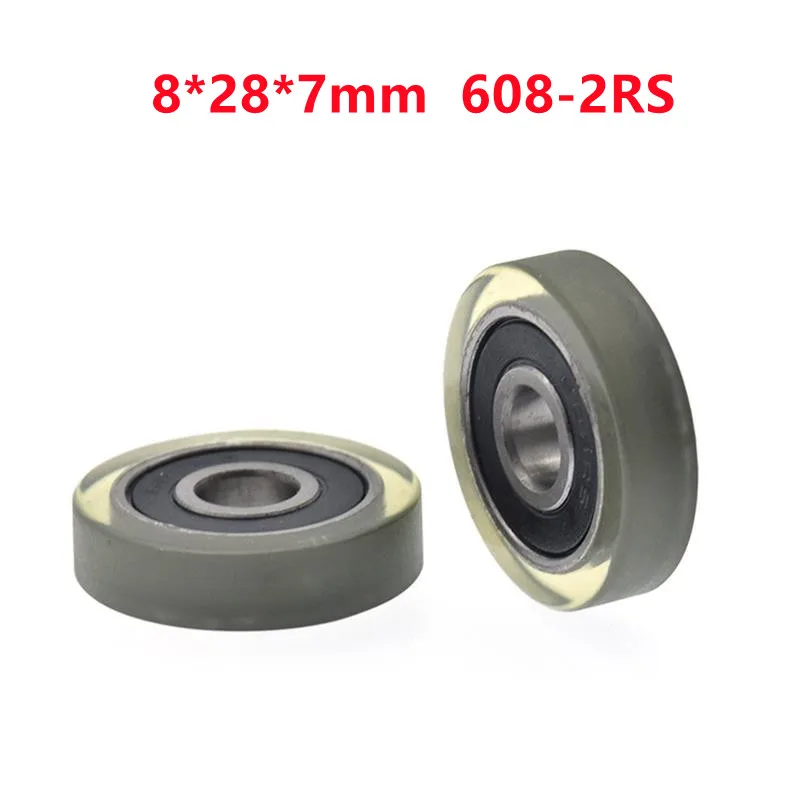 

10pcs/50pcs 8*28*7mm Silent Guide Wheel Of Conveyor Belt Polyurethane PU 608 608RS Roller Bearing Friction Pulley 8x28x7mm