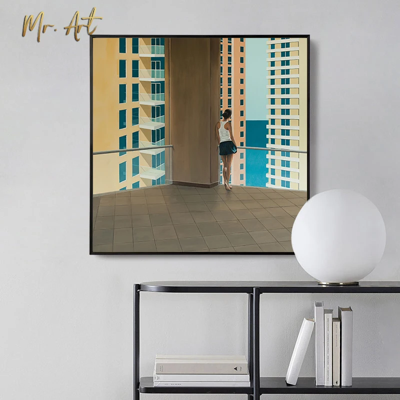 

Modern Landscape Canvas Painting Wall Art Blue Picture for Living Room Nordic Square Building Poster and Print Home Decoration