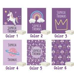 LVYZIHO – couverture licorne magique violette avec nom personnalisé, trois tailles pour bébé, enfant en bas âge, grand enfant, adolescent et adultes 