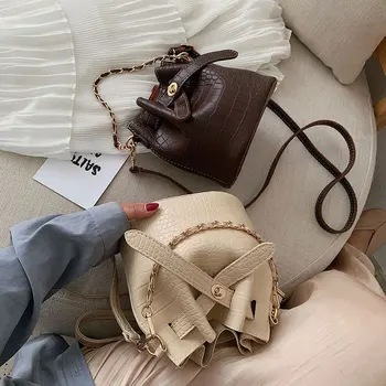

Chic small bag female new style 2020 south Korean version foreign air crocodile pattern bucket bag all with the chain cross-slun