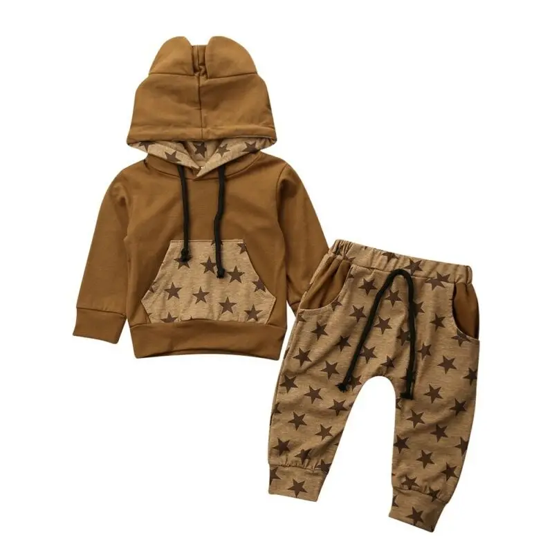 Г. Весенне-осенняя одежда для малышей Одежда для маленьких мальчиков и девочек осенне-зимние топы с капюшоном и ушками+ штаны комплект из 2 предметов, костюмы звезды