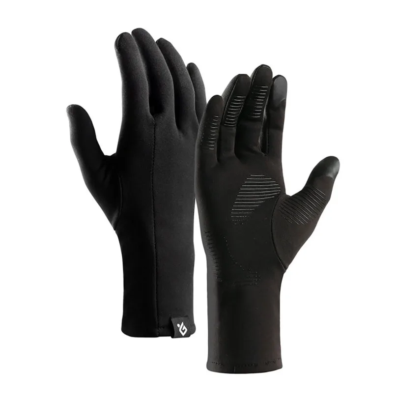 Мужские и женские противоскользящие велосипедные перчатки, зимние теплые велосипедные перчатки на полный палец, спортивные перчатки#4o17 - Цвет: Черный