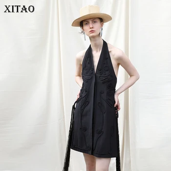 

XITAO Hollow Out Personality Vests Women 2020 Autumn Tide Fashion New Style V Neck Collar Sleeveless Single Breasted ZYQ4138