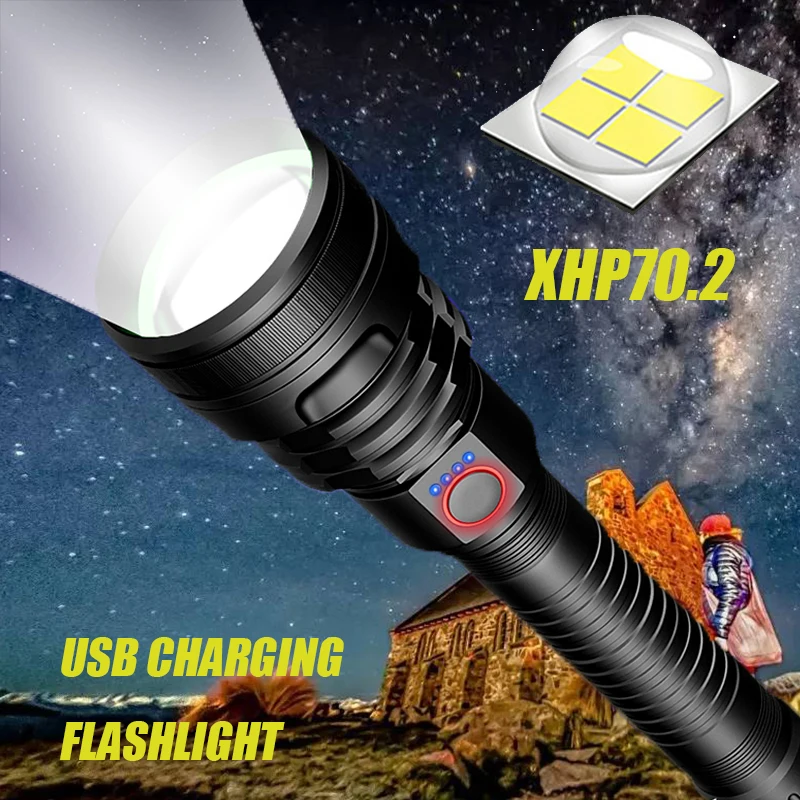 

Powerful XHP70.2 LED Flashlight USB Rechargeable Torch XHP50 Flashlight Zoom Torch Waterproof Flashlight Use 18650 26650 Battery