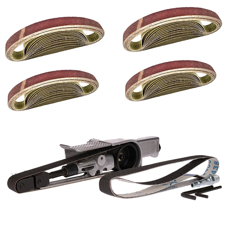

Pneumatic Belt Sander 1/4\" BSP 16,000 Rpm + 25pcs 520*20mm Sanding Belts Light Weight Low Vibration