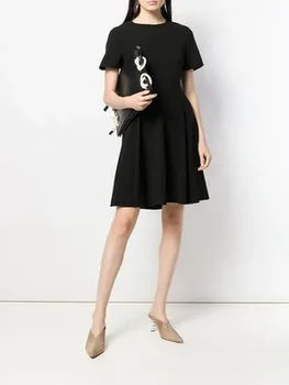 

2020 Early Autumn New Short Sleeve O-neck Elegant Casual Dress Pleated Office Lady Mini Dresses